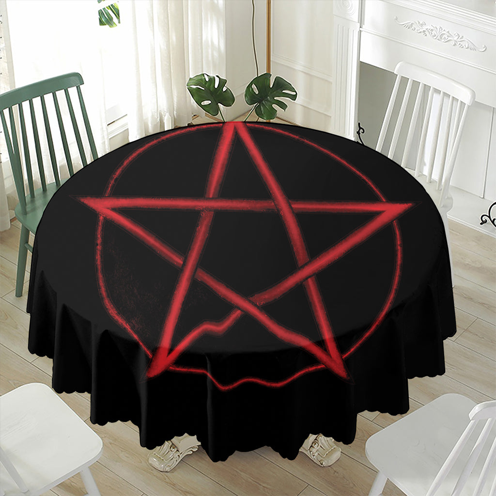 Red Pentagram Symbol Print Waterproof Round Tablecloth