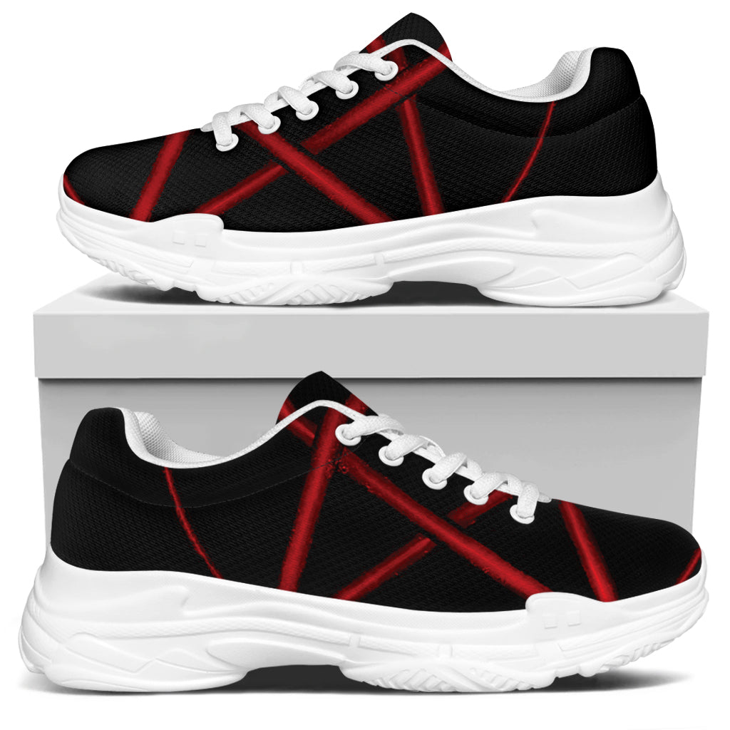Red Pentagram Symbol Print White Chunky Shoes