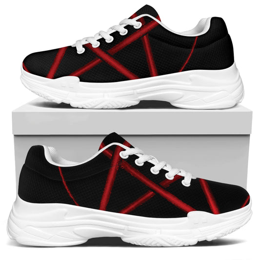 Red Pentagram Symbol Print White Chunky Shoes