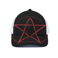 Red Pentagram Symbol Print White Mesh Trucker Hat
