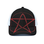 Red Pentagram Symbol Print White Mesh Trucker Cap