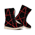 Red Pentagram Symbol Print Winter Boots