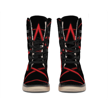 Red Pentagram Symbol Print Winter Boots
