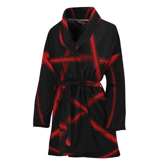 Red Pentagram Symbol Print Women's Bathrobe