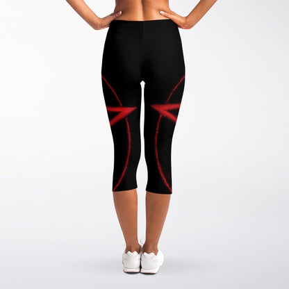 Red Pentagram Symbol Print Women's Capri Leggings