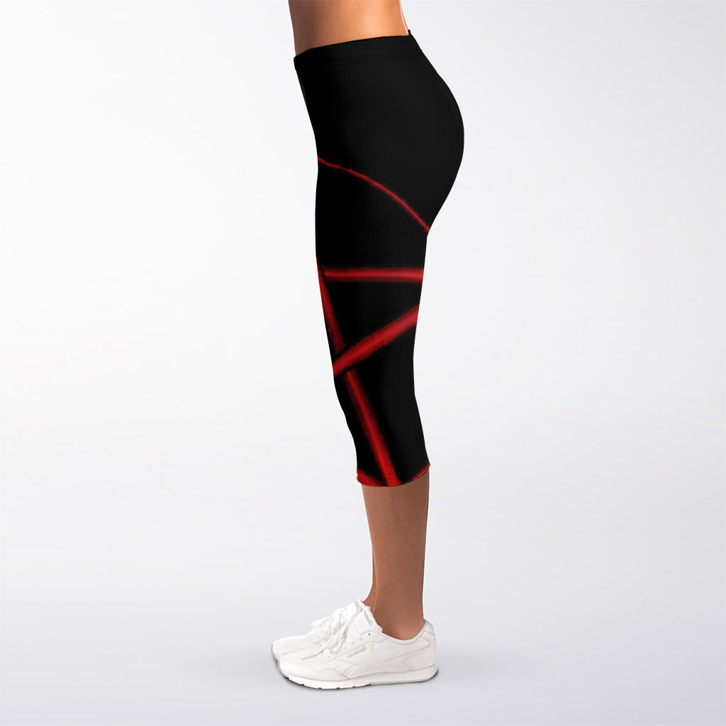 Red Pentagram Symbol Print Women's Capri Leggings