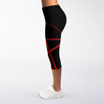 Red Pentagram Symbol Print Women's Capri Leggings
