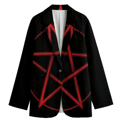 Red Pentagram Symbol Print Women's Cotton Blazer