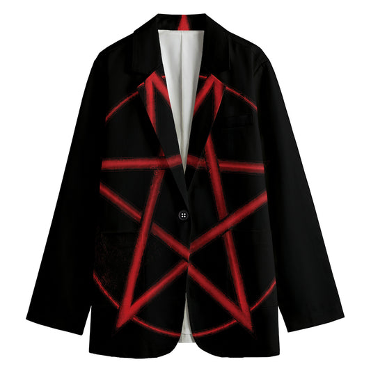 Red Pentagram Symbol Print Women's Cotton Blazer