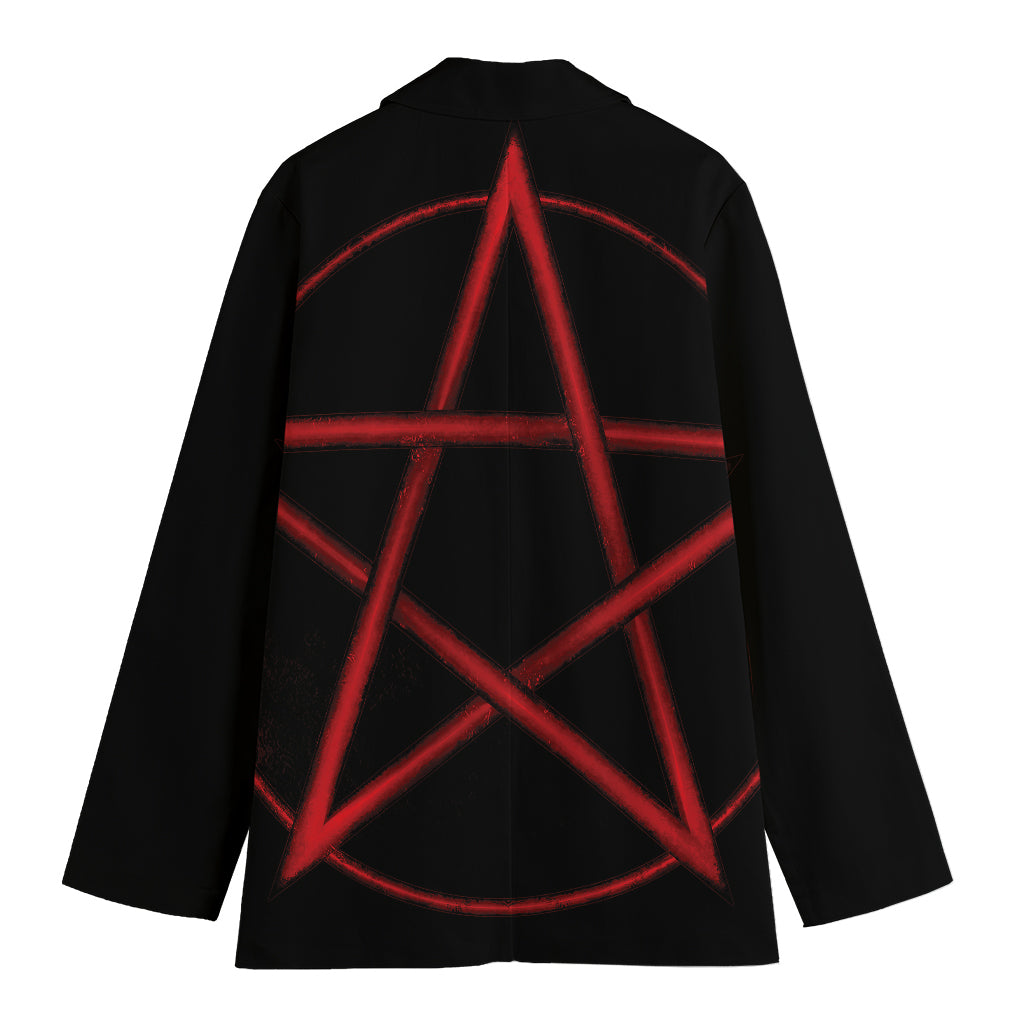Red Pentagram Symbol Print Women's Cotton Blazer