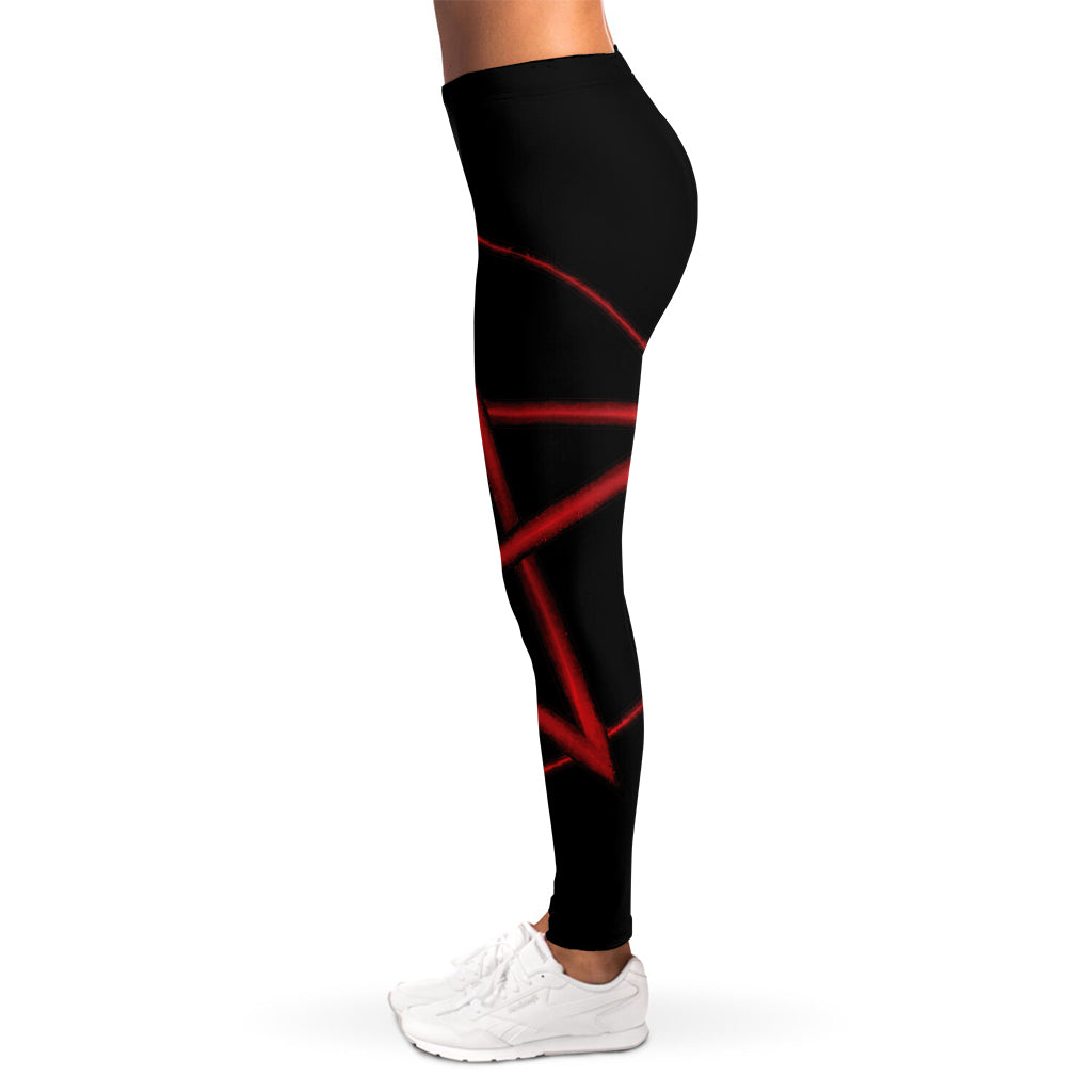 Red Pentagram Symbol Print Women's Leggings