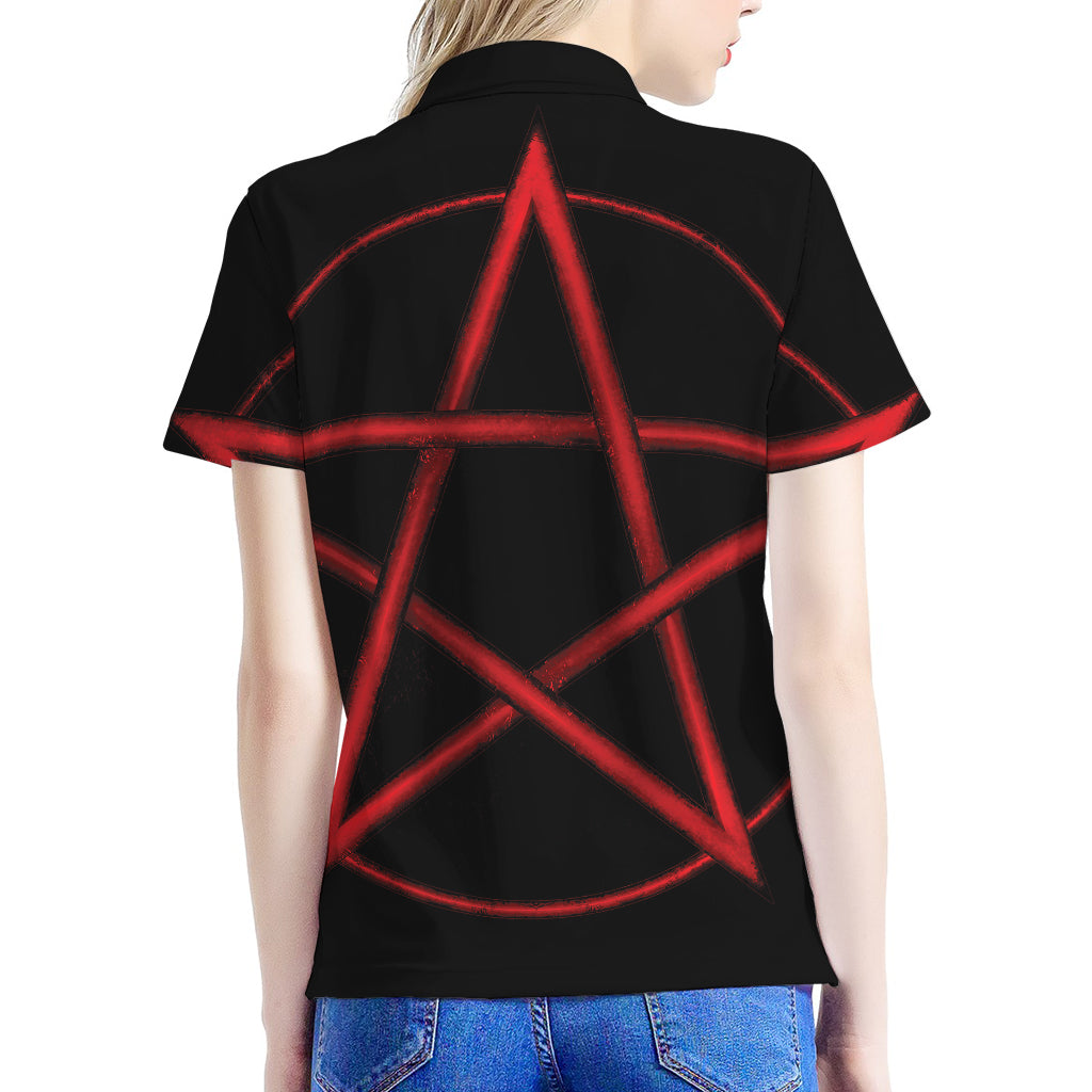 Red Pentagram Symbol Print Women's Polo Shirt