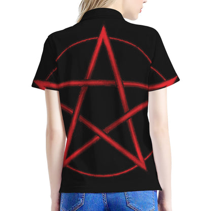 Red Pentagram Symbol Print Women's Polo Shirt