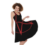 Red Pentagram Symbol Print Women's Sleeveless Dress