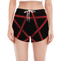 Red Pentagram Symbol Print Women's Split Running Shorts