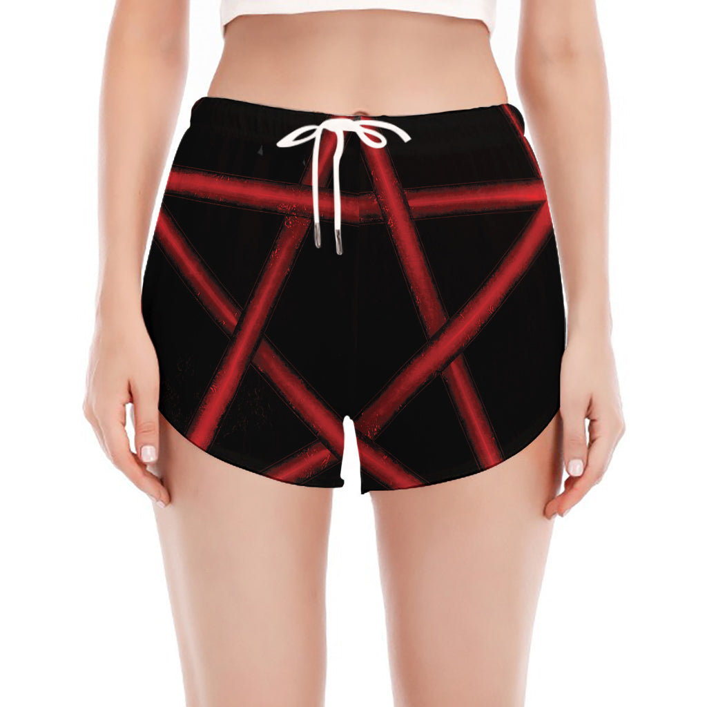 Red Pentagram Symbol Print Women's Split Running Shorts