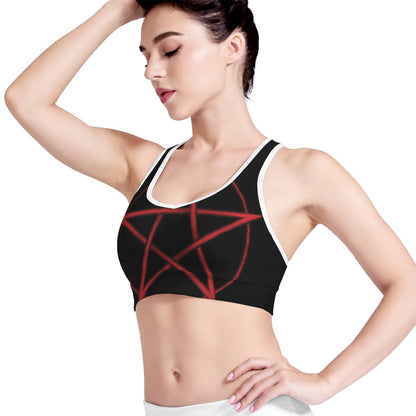 Red Pentagram Symbol Print Women's Sports Bra