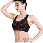 Red Pentagram Symbol Print Women's Sports Bra
