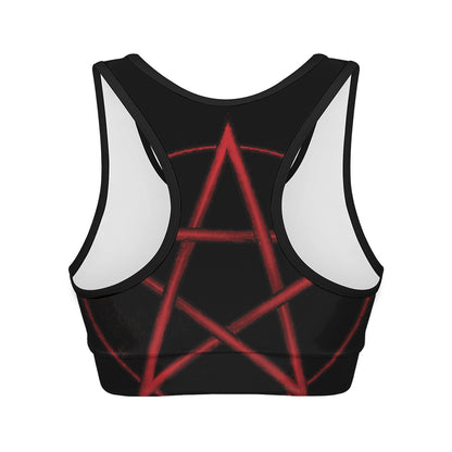 Red Pentagram Symbol Print Women's Sports Bra