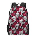 Red Peony Skull Pattern Print 17 Inch Backpack