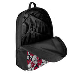 Red Peony Skull Pattern Print 17 Inch Backpack