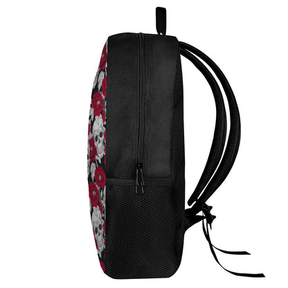 Red Peony Skull Pattern Print 17 Inch Backpack