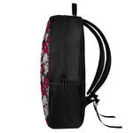 Red Peony Skull Pattern Print 17 Inch Backpack