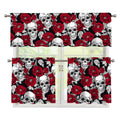 Red Peony Skull Pattern Print 3 Piece Kitchen Curtains