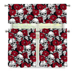 Red Peony Skull Pattern Print 3 Piece Kitchen Curtains
