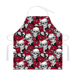 Red Peony Skull Pattern Print Adjustable Apron