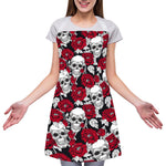 Red Peony Skull Pattern Print Adjustable Apron