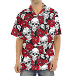 Red Peony Skull Pattern Print Aloha Shirt