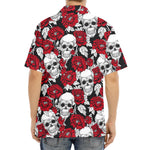 Red Peony Skull Pattern Print Aloha Shirt