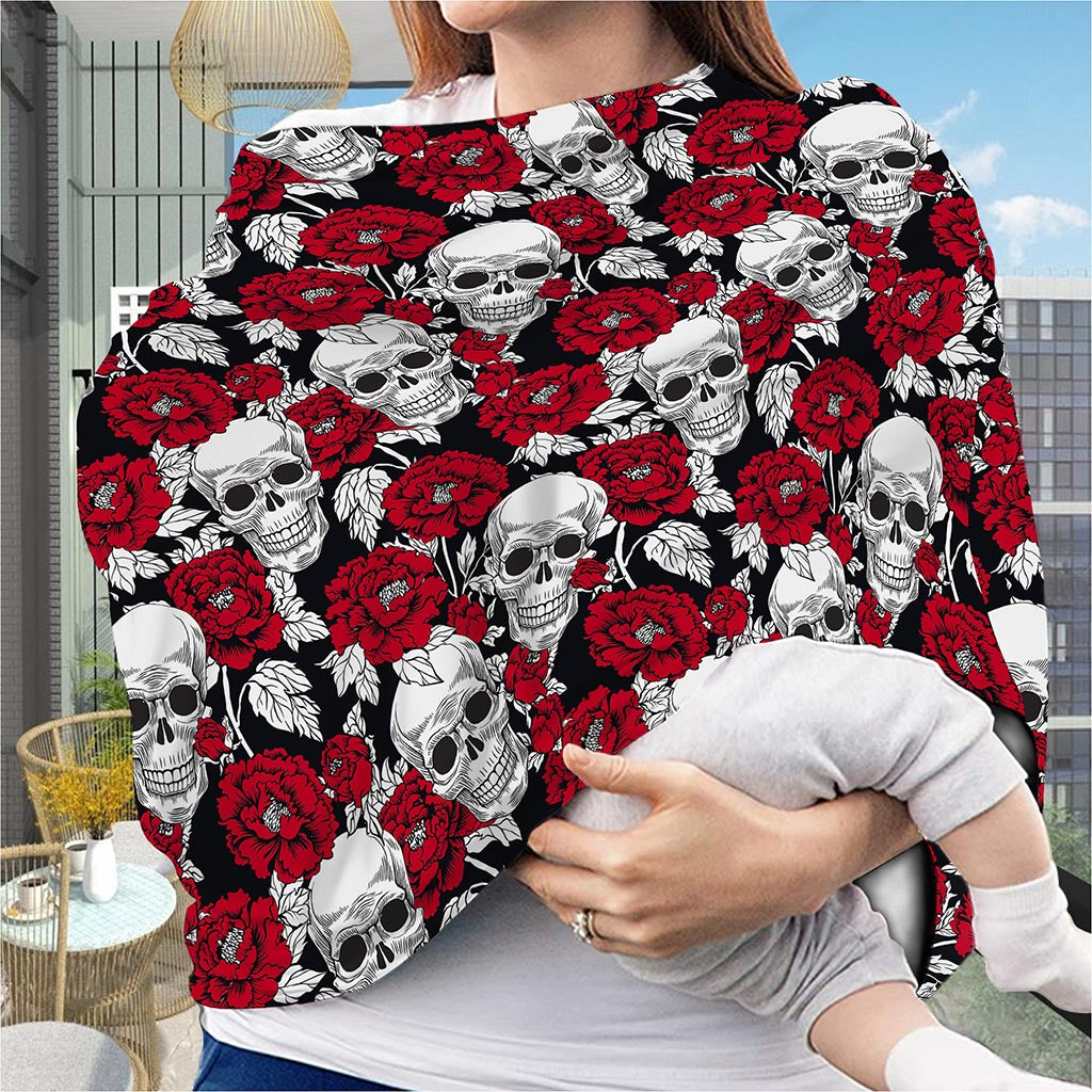 Red Peony Skull Pattern Print Baby Seat Cover