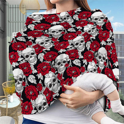 Red Peony Skull Pattern Print Baby Seat Cover