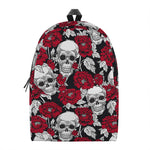Red Peony Skull Pattern Print Backpack