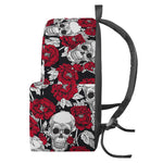 Red Peony Skull Pattern Print Backpack