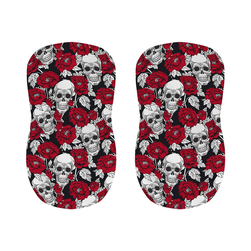 Red Peony Skull Pattern Print Bar Stool Covers