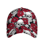 Red Peony Skull Pattern Print Baseball Cap
