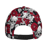 Red Peony Skull Pattern Print Baseball Cap