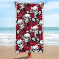 Red Peony Skull Pattern Print Beach Towel