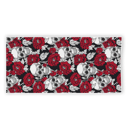 Red Peony Skull Pattern Print Beach Towel