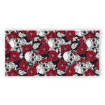 Red Peony Skull Pattern Print Beach Towel