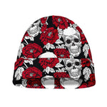 Red Peony Skull Pattern Print Beanie