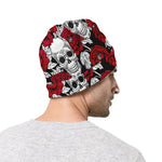 Red Peony Skull Pattern Print Beanie