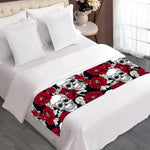 Red Peony Skull Pattern Print Bed Runner