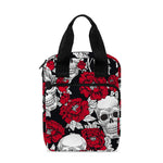 Red Peony Skull Pattern Print Bible Tote Bag