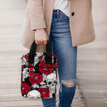 Red Peony Skull Pattern Print Bible Tote Bag