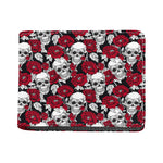 Red Peony Skull Pattern Print Bifold Wallet