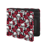 Red Peony Skull Pattern Print Bifold Wallet